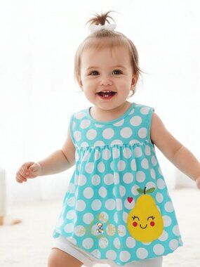 NWT Cute Girls Top Kids Shirt Embroidered Applique Polkadots & Happy Lemon 1-3Y